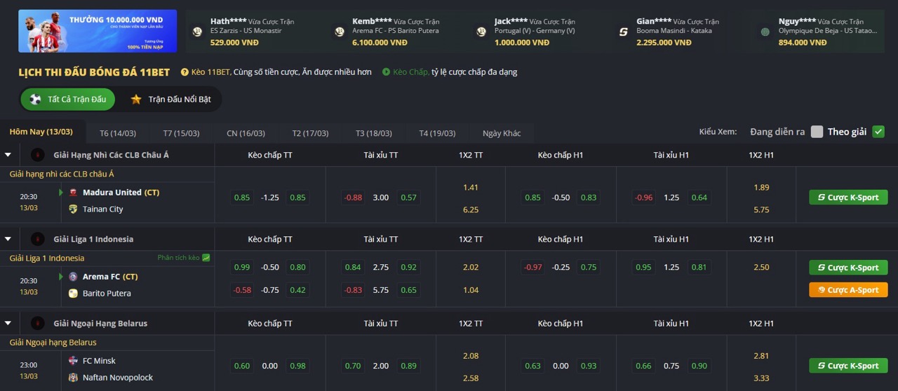 Đa dạng loại hình soi kèo thể thao tại 11Bet